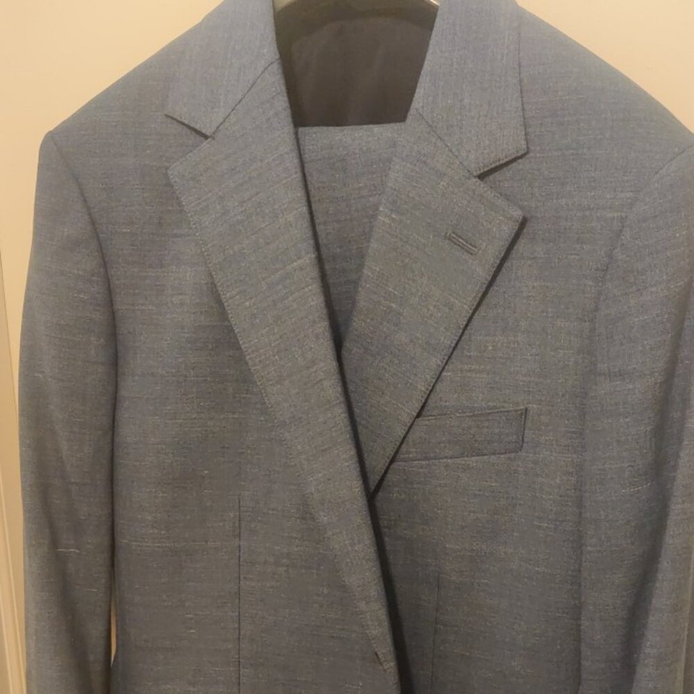 Bonobos blue suit 38S 29W slim tailored skinny fit spandex stretch wool texture